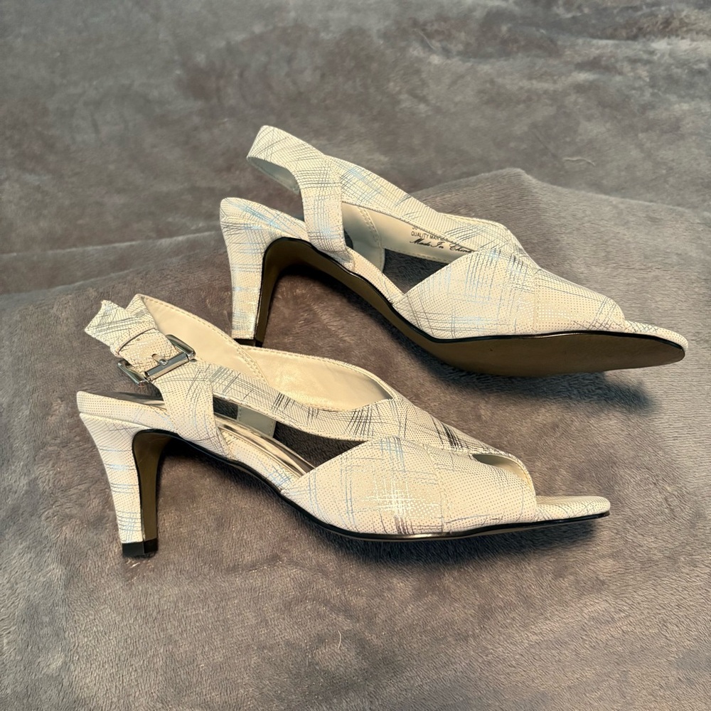 Easy Street Alive 5 White and Silver Slingback Heels